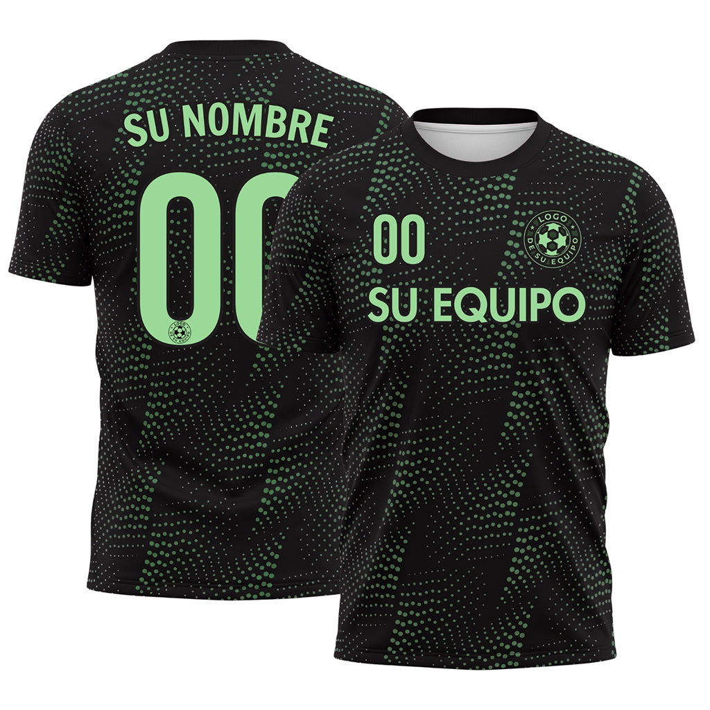 Negro Verde Puntos Motivo Camiseta de Fútbol Personalizada