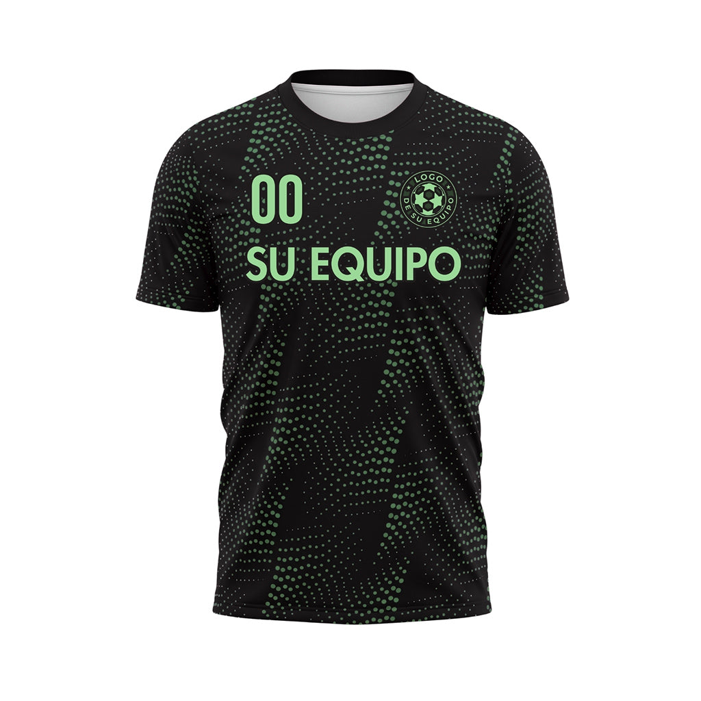 Negro Verde Puntos Motivo Camiseta de Fútbol Personalizada