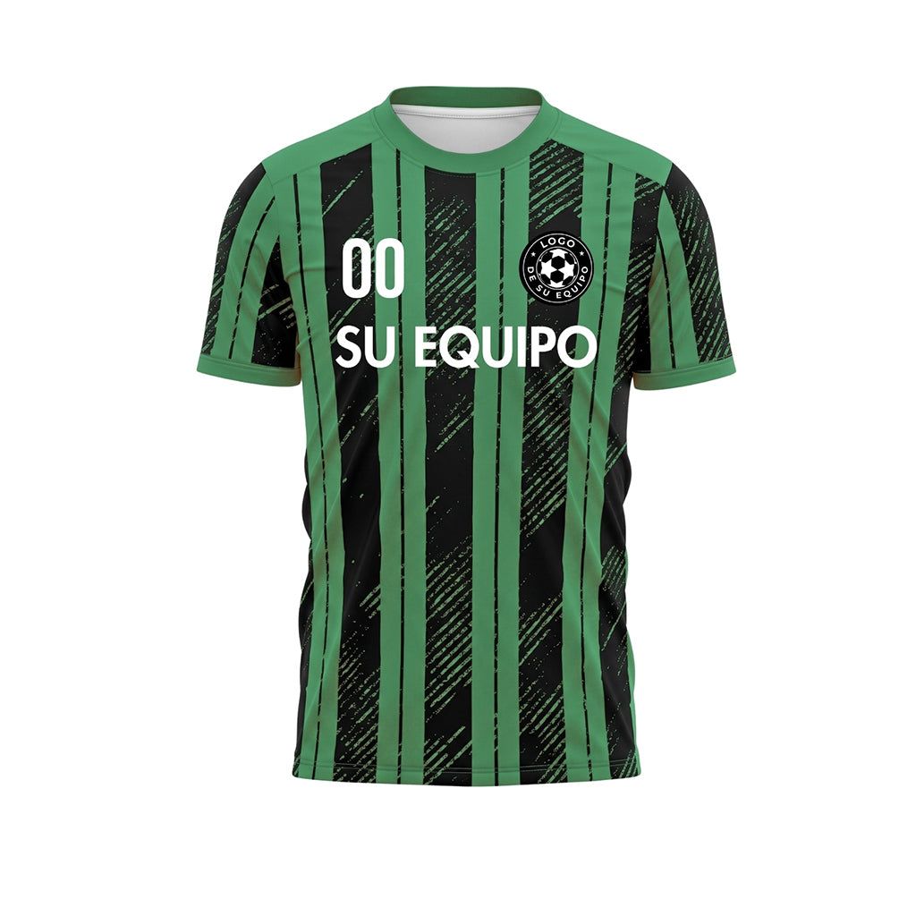 Negro Verde Discontinuas Diagonales Rayas Longitudinales Motivo Camiseta de Fútbol Personalizada