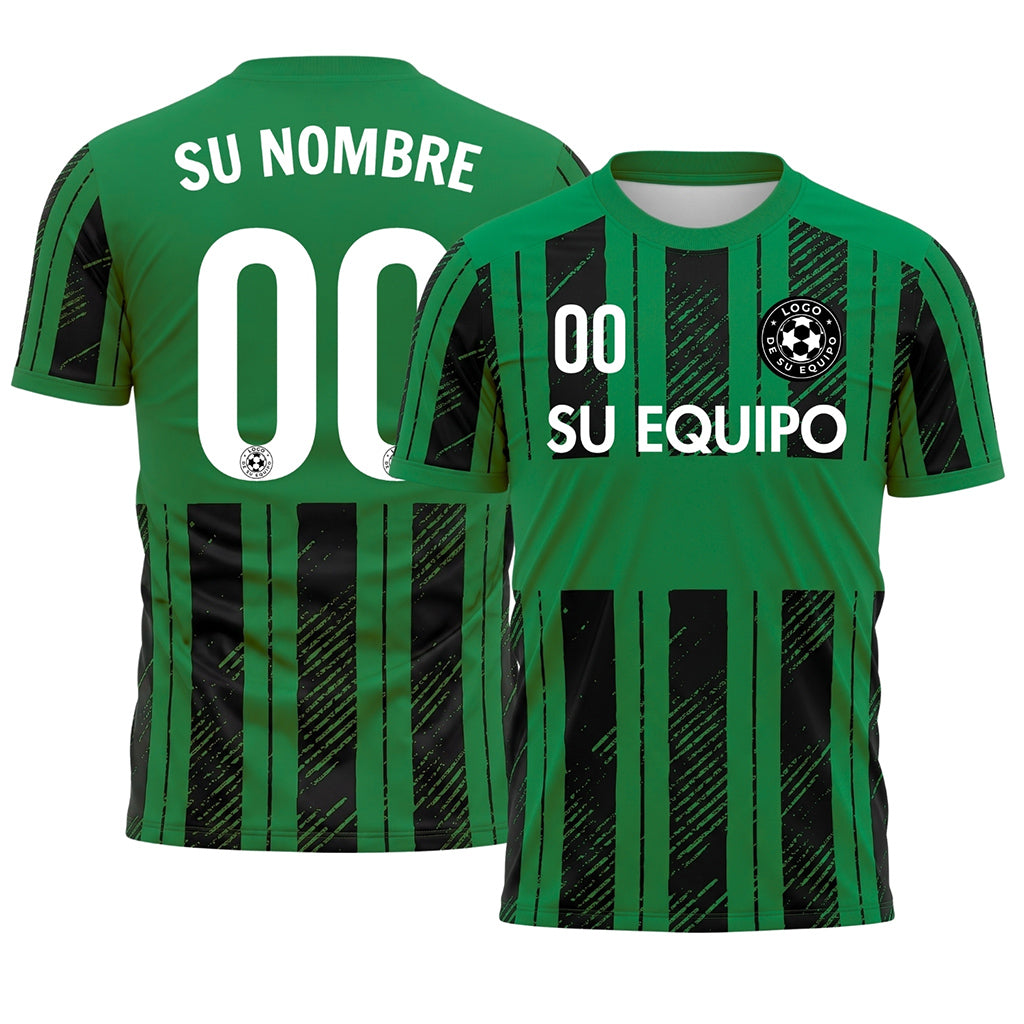 Negro Verde Discontinuas Diagonales Rayas Longitudinales Motivo Camiseta de Fútbol Personalizada