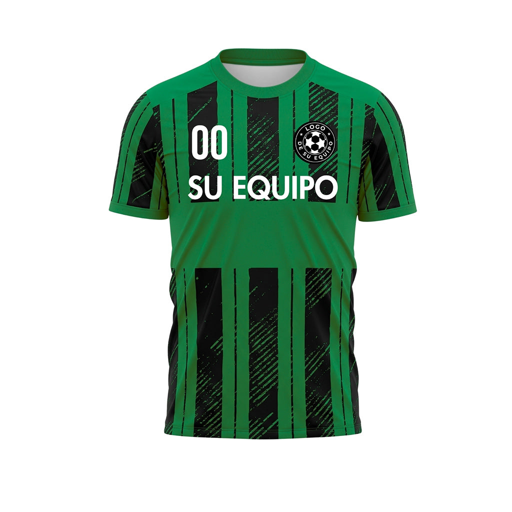 Negro Verde Discontinuas Diagonales Rayas Longitudinales Motivo Camiseta de Fútbol Personalizada