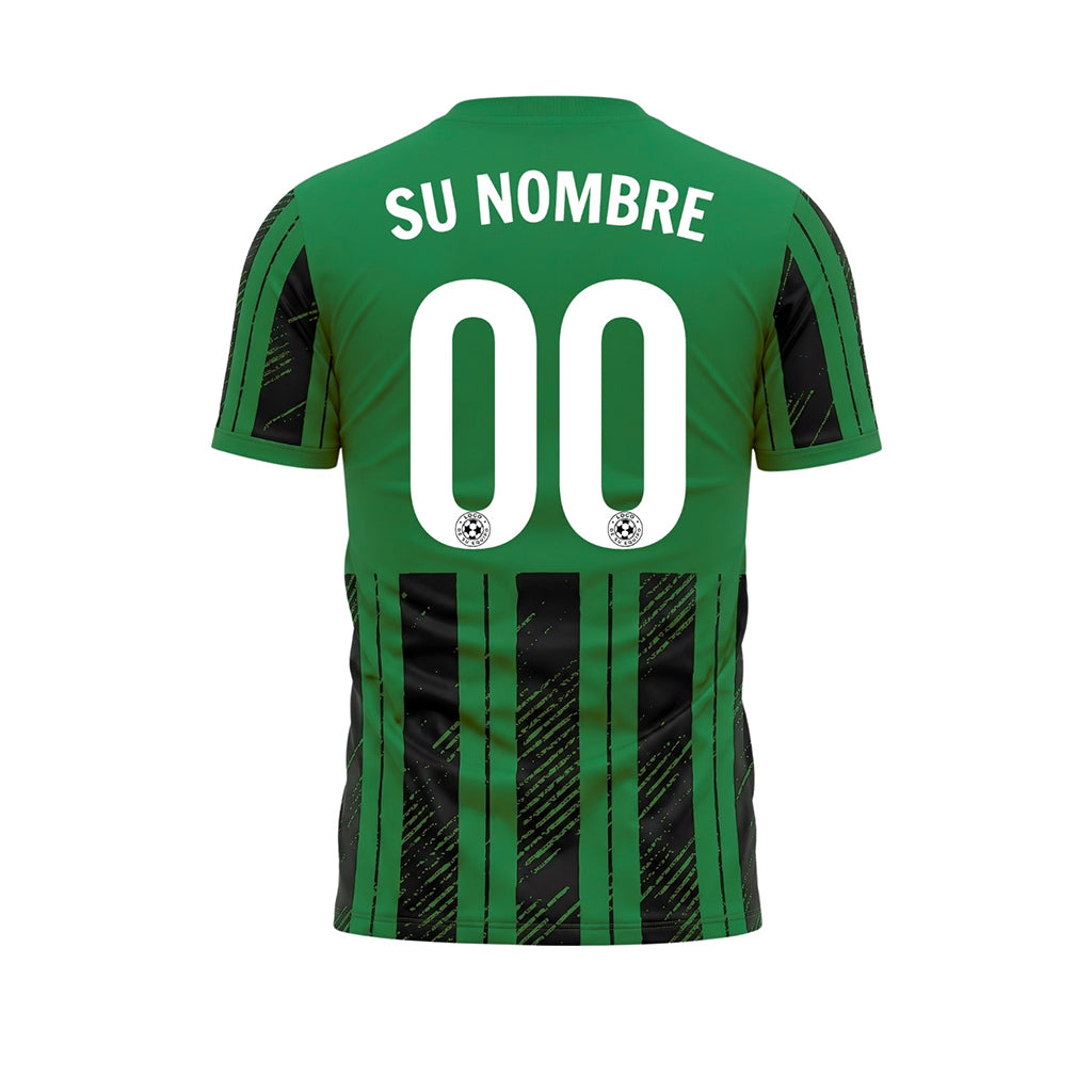 Negro Verde Discontinuas Diagonales Rayas Longitudinales Motivo Camiseta de Fútbol Personalizada