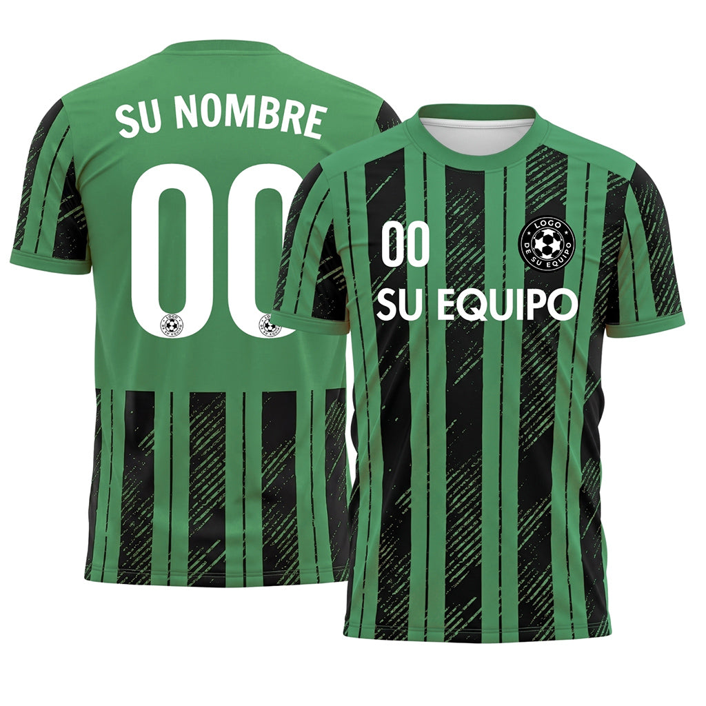Negro Verde Discontinuas Diagonales Rayas Longitudinales Motivo Camiseta de Fútbol Personalizada