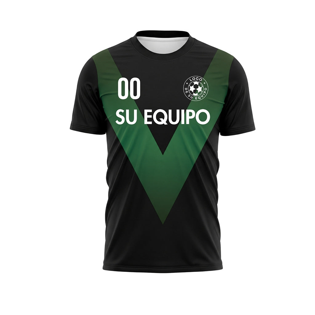 Negro Verde V Motivo Camiseta de Fútbol Personalizada