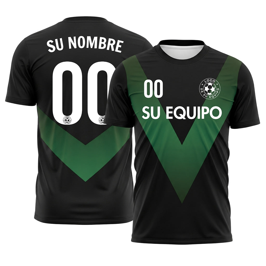Negro Verde V Motivo Camiseta de Fútbol Personalizada