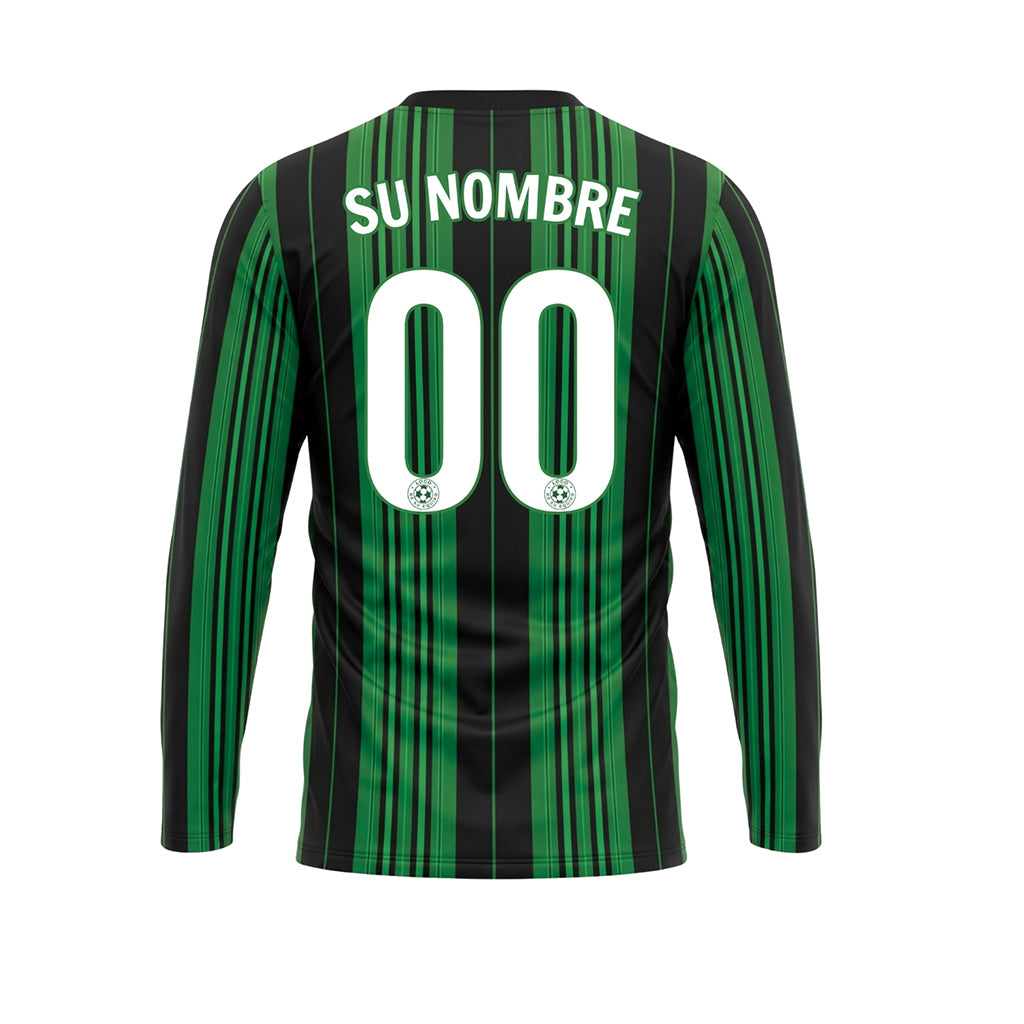 Negro Verde Rayas Verticales Camiseta de Fútbol Personalizada de Manga Larga