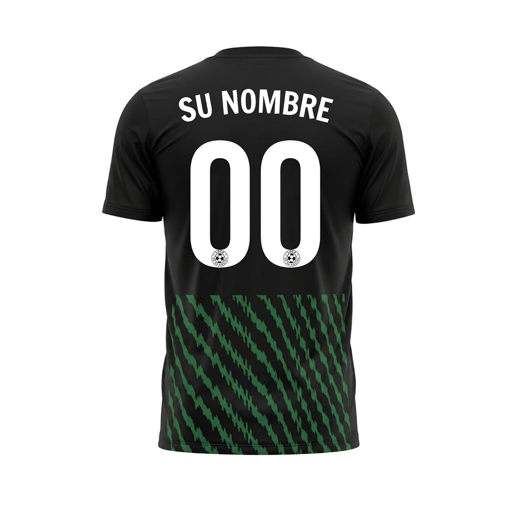 Negro Verde Zigzag Rayas Camiseta de Fútbol Personalizada