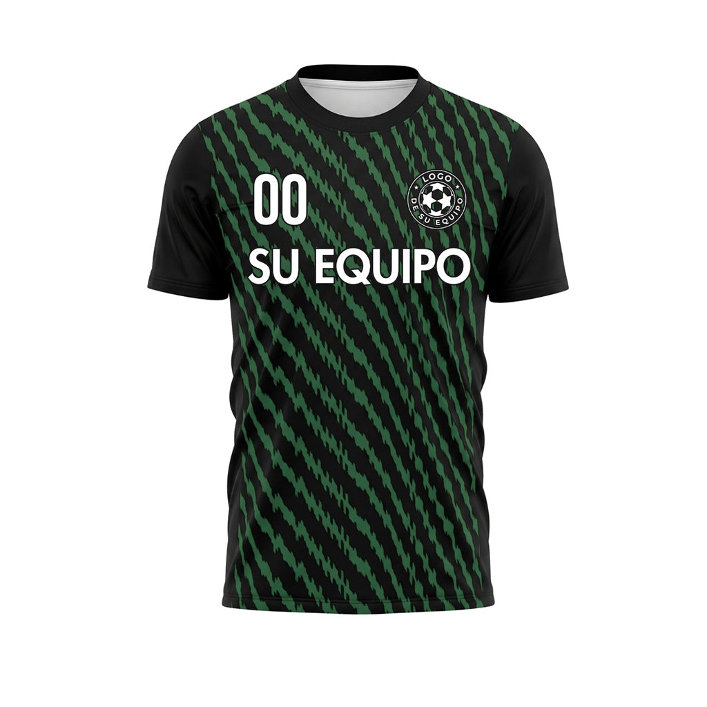 Negro Verde Zigzag Rayas Camiseta de Fútbol Personalizada