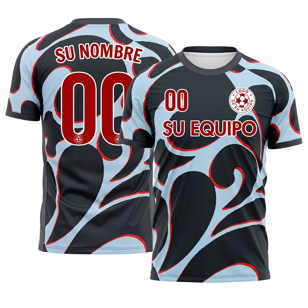 Negro Azul Claro Abstracto Motivo Camiseta de Fútbol Personalizada
