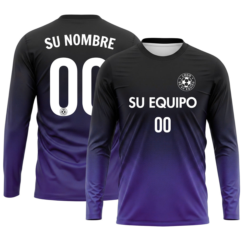 Negro Violeta Degradado de Lunares Camiseta de Fútbol Personalizada de Manga Larga
