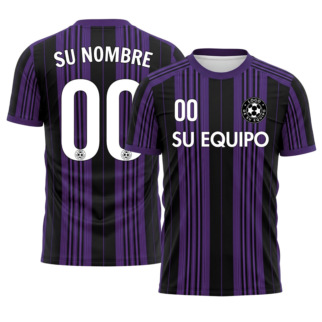 Negro Violeta Rayado Camiseta de Fútbol Personalizada