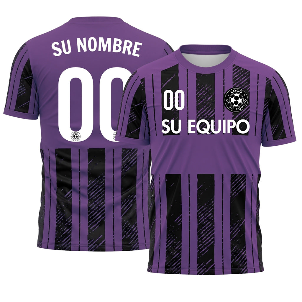 Negro Violeta Discontinuas Diagonales Rayas Longitudinales Motivo Camiseta de Fútbol Personalizada