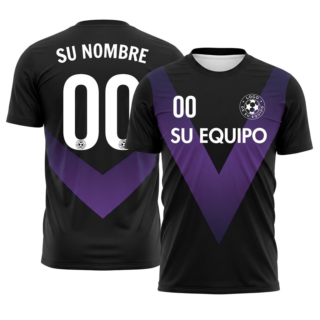 Negro Violeta V Motivo Camiseta de Fútbol Personalizada