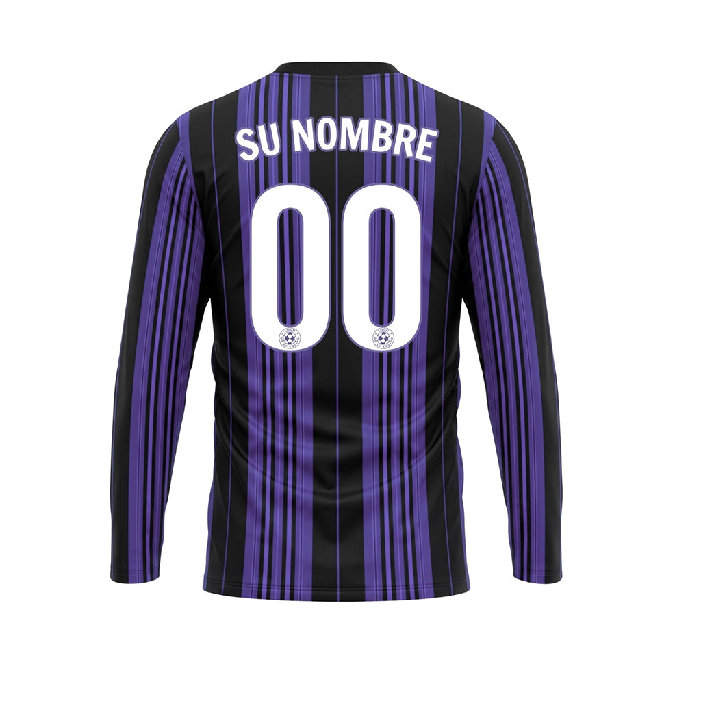 Negro Violeta Rayas Verticales Camiseta de Fútbol Personalizada de Manga Larga