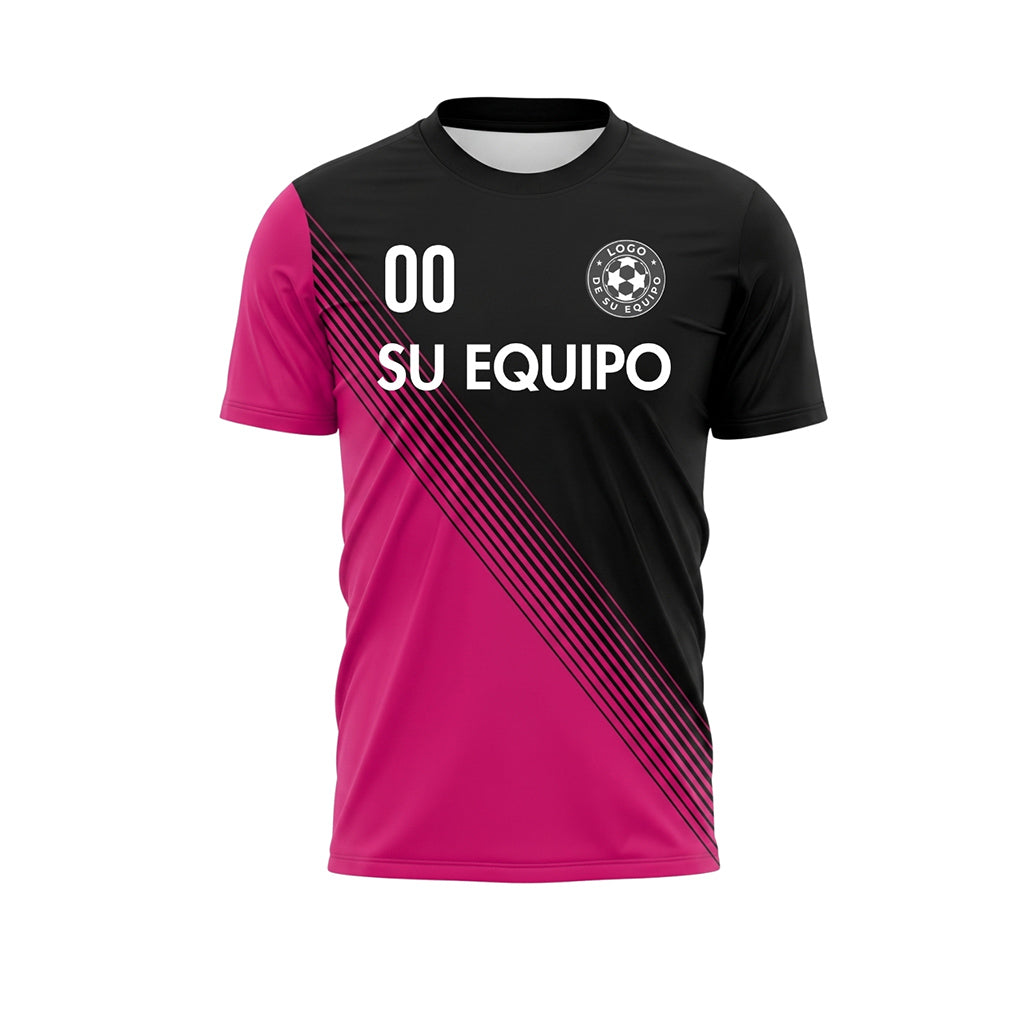 Negro Magenta Diagonales Rayas Camiseta de Fútbol Personalizada
