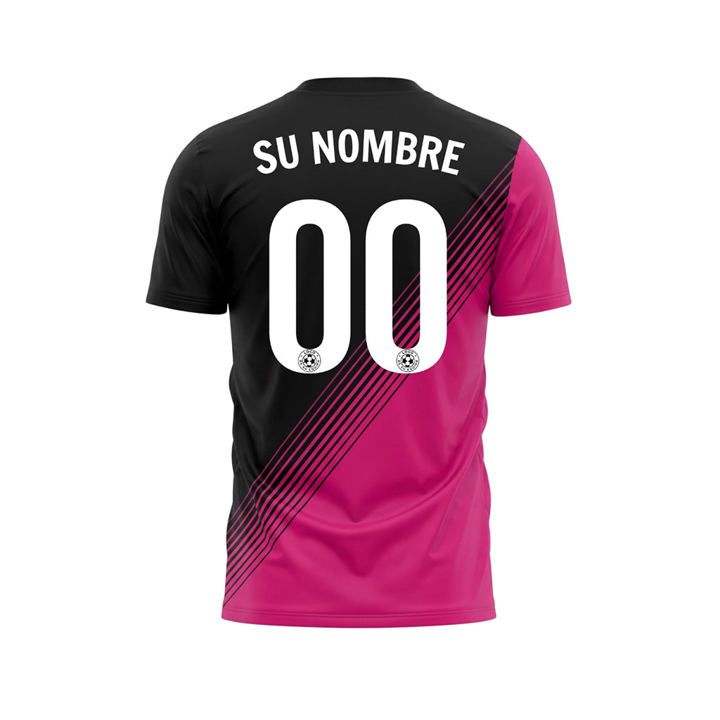 Negro Magenta Diagonales Rayas Camiseta de Fútbol Personalizada
