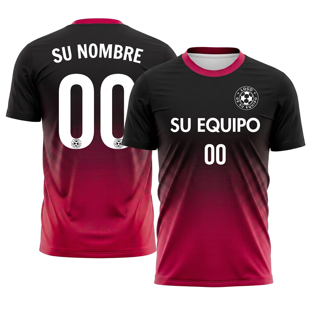 Negro Magenta Semitono Degradado Camiseta de Fútbol Personalizada