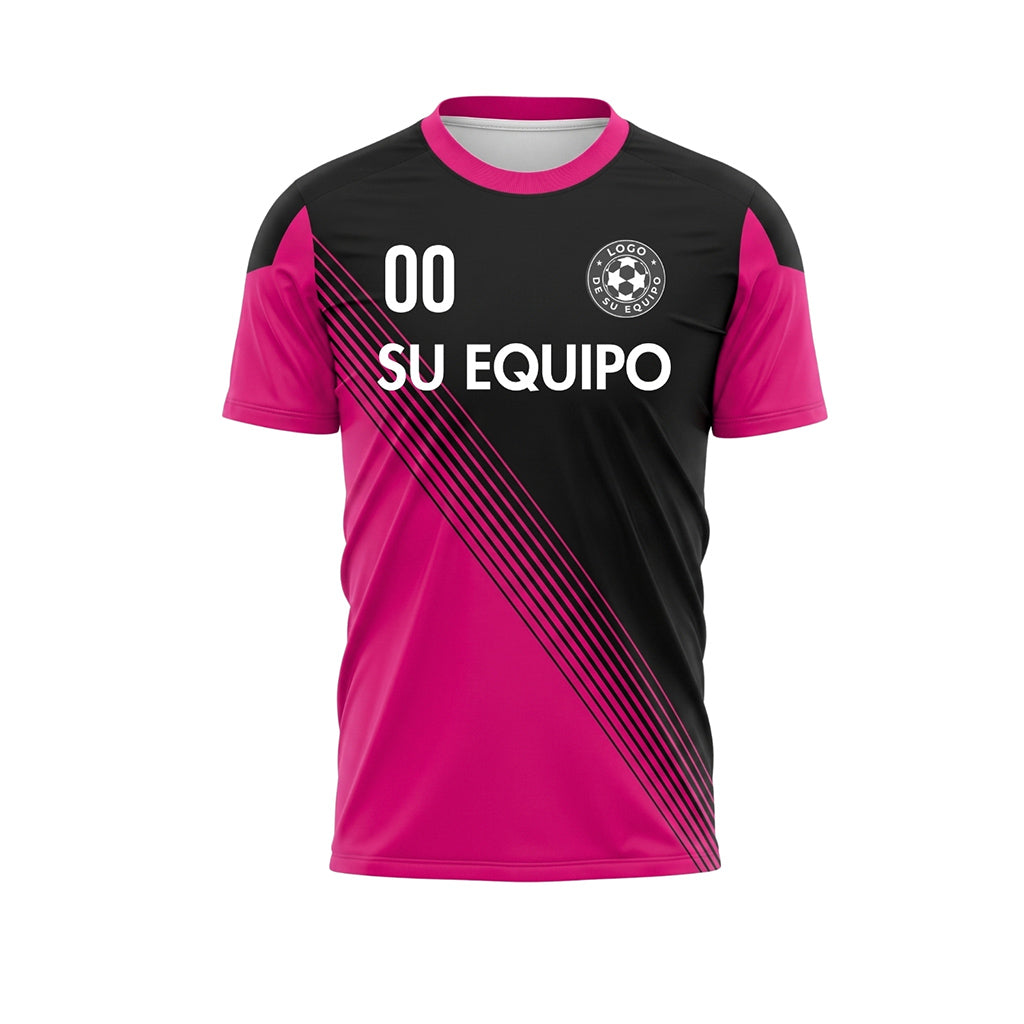 Negro Magenta Acento en el Cuello Diagonales Rayas Camiseta de Fútbol Personalizada