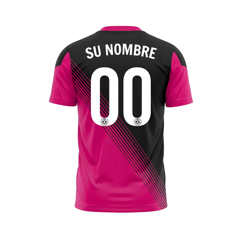 Negro Magenta Acento en el Cuello Diagonales Rayas Camiseta de Fútbol Personalizada