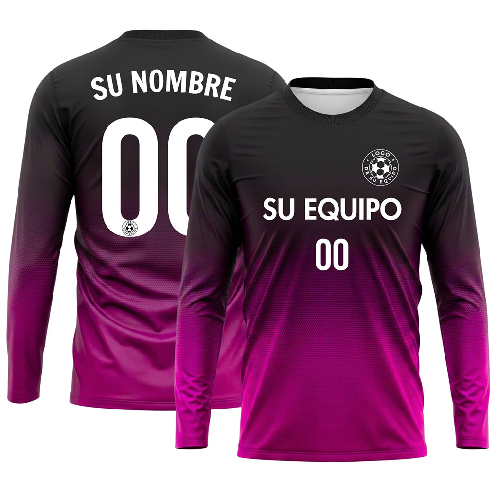 Negro Rosa Degradado de Lunares Camiseta de Fútbol Personalizada de Manga Larga