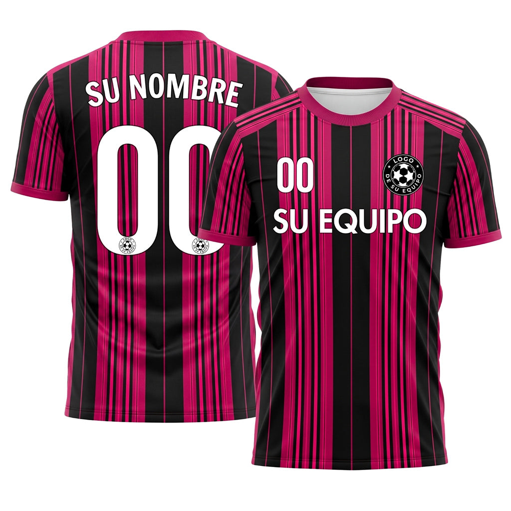 Negro Rosa Rayado Camiseta de Fútbol Personalizada