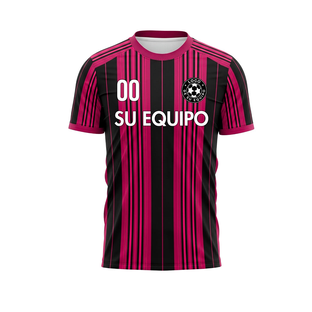 Negro Rosa Rayado Camiseta de Fútbol Personalizada