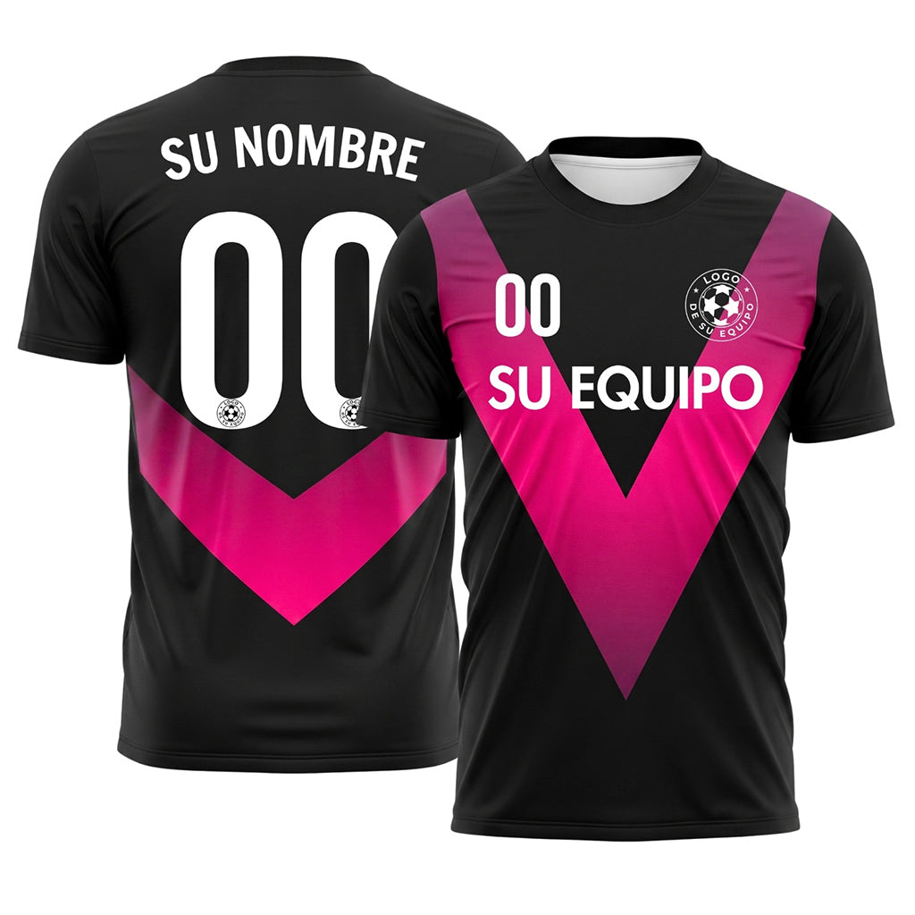 Negro Rosa V Motivo Camiseta de Fútbol Personalizada