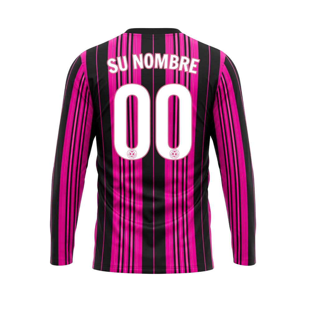Negro Rosa Rayas Verticales Camiseta de Fútbol Personalizada de Manga Larga