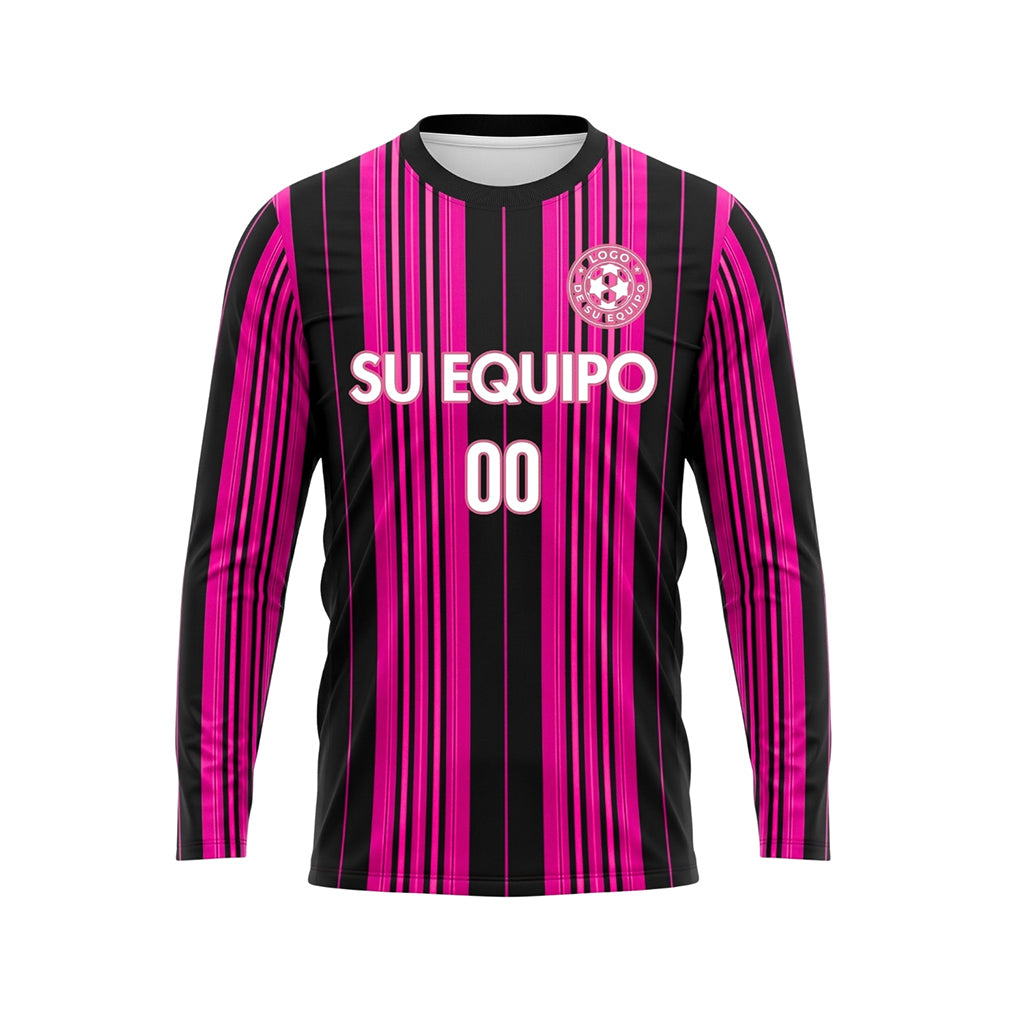 Negro Rosa Rayas Verticales Camiseta de Fútbol Personalizada de Manga Larga
