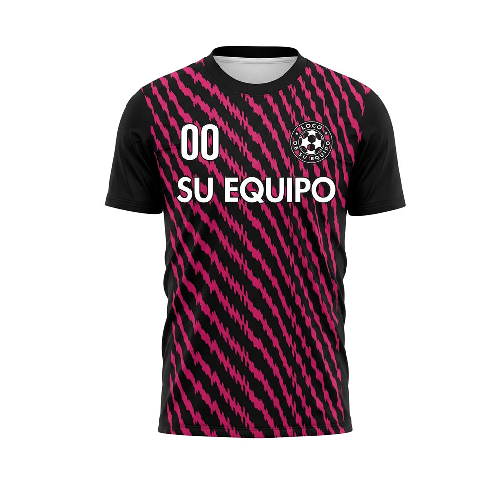 Negro Rosa Zigzag Rayas Camiseta de Fútbol Personalizada