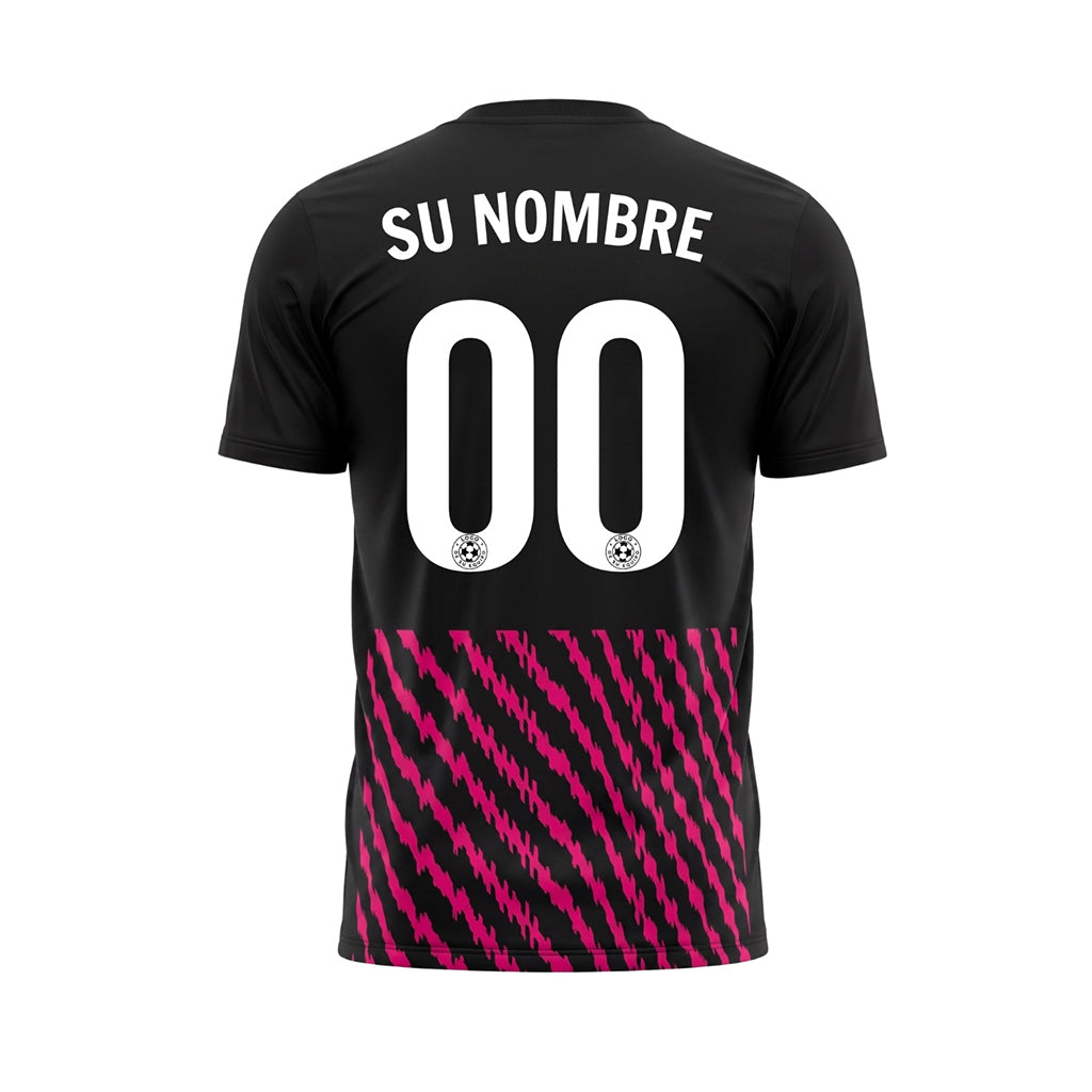 Negro Rosa Zigzag Rayas Camiseta de Fútbol Personalizada