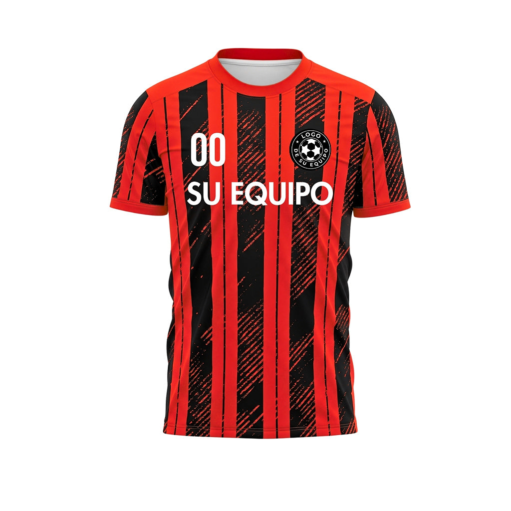 Negro Rojo Moteado Diagonales Rayas Longitudinales Motivo Camiseta de Fútbol Personalizada