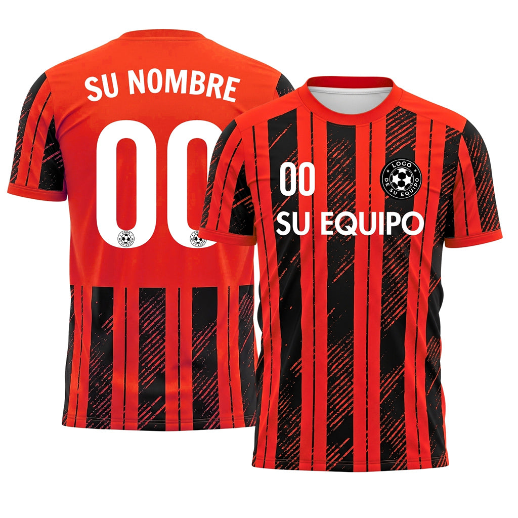 Negro Rojo Moteado Diagonales Rayas Longitudinales Motivo Camiseta de Fútbol Personalizada