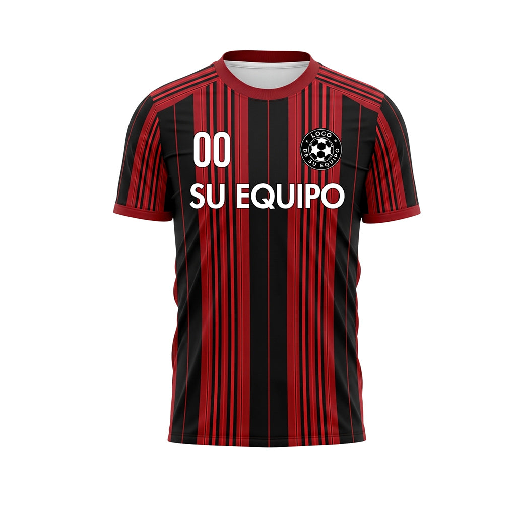 Negro Rojo Rayado Camiseta de Fútbol Personalizada