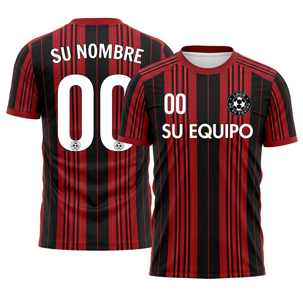 Negro Rojo Rayado Camiseta de Fútbol Personalizada