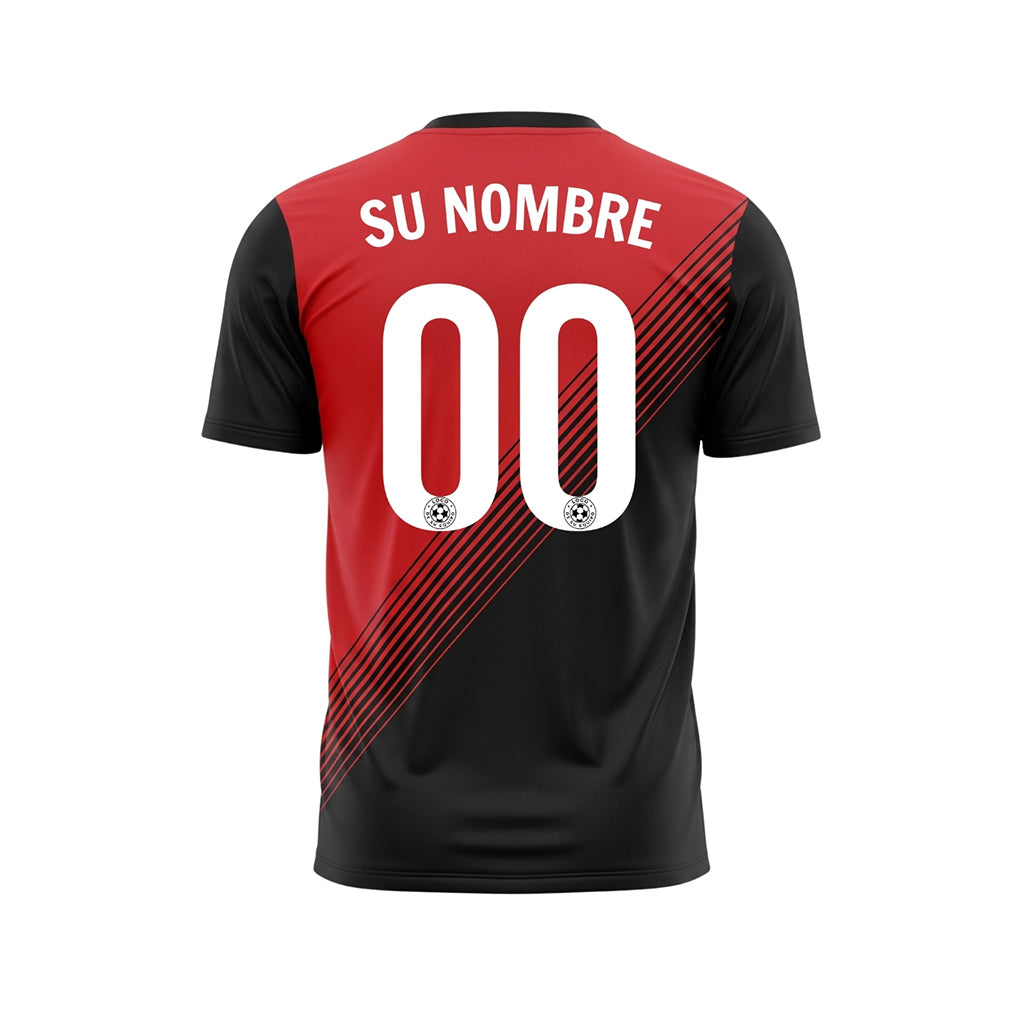 Negro Rojo Contraste en la Espalda Diagonales Rayas Camiseta de Fútbol Personalizada