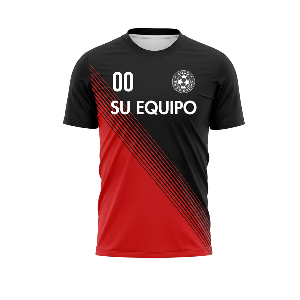 Negro Rojo Contraste en la Espalda Diagonales Rayas Camiseta de Fútbol Personalizada