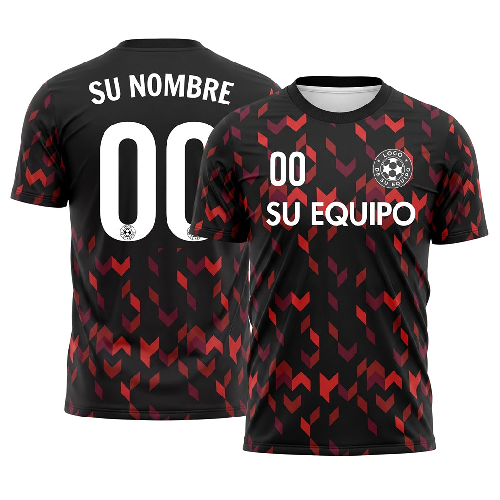 Negro Rojo Flecha Geométrico Motivo Camiseta de Fútbol Personalizada