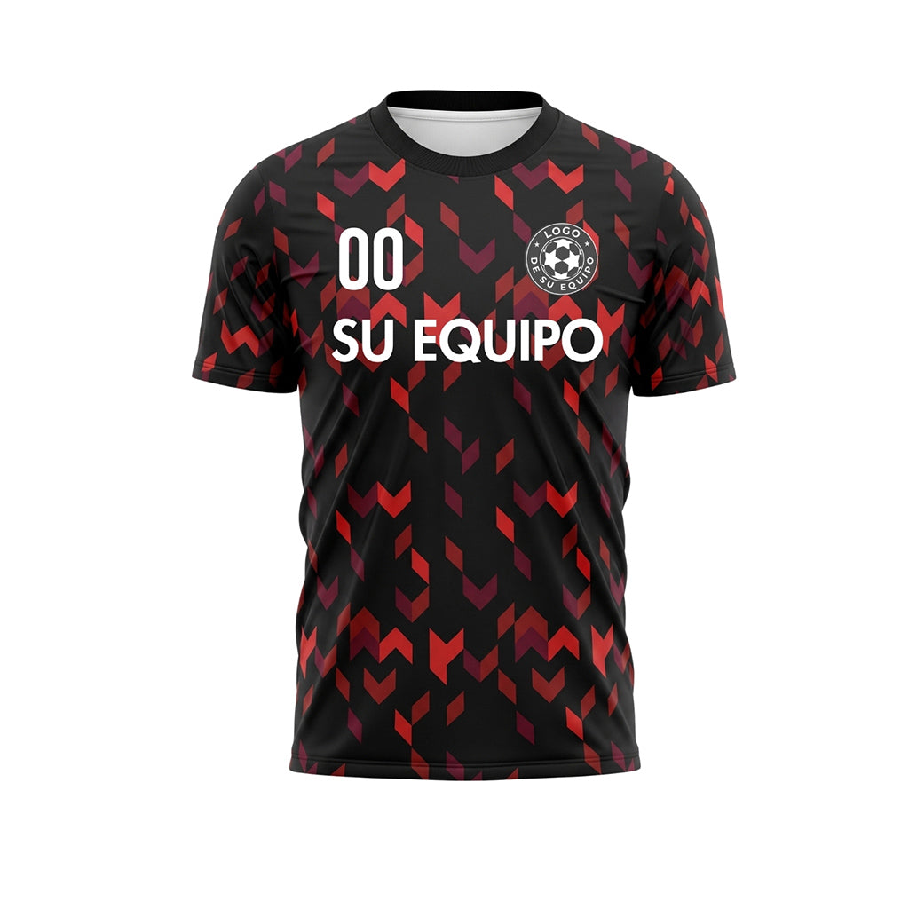 Negro Rojo Flecha Geométrico Motivo Camiseta de Fútbol Personalizada