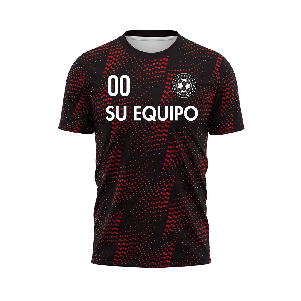 Negro Rojo Puntos Motivo Camiseta de Fútbol Personalizada