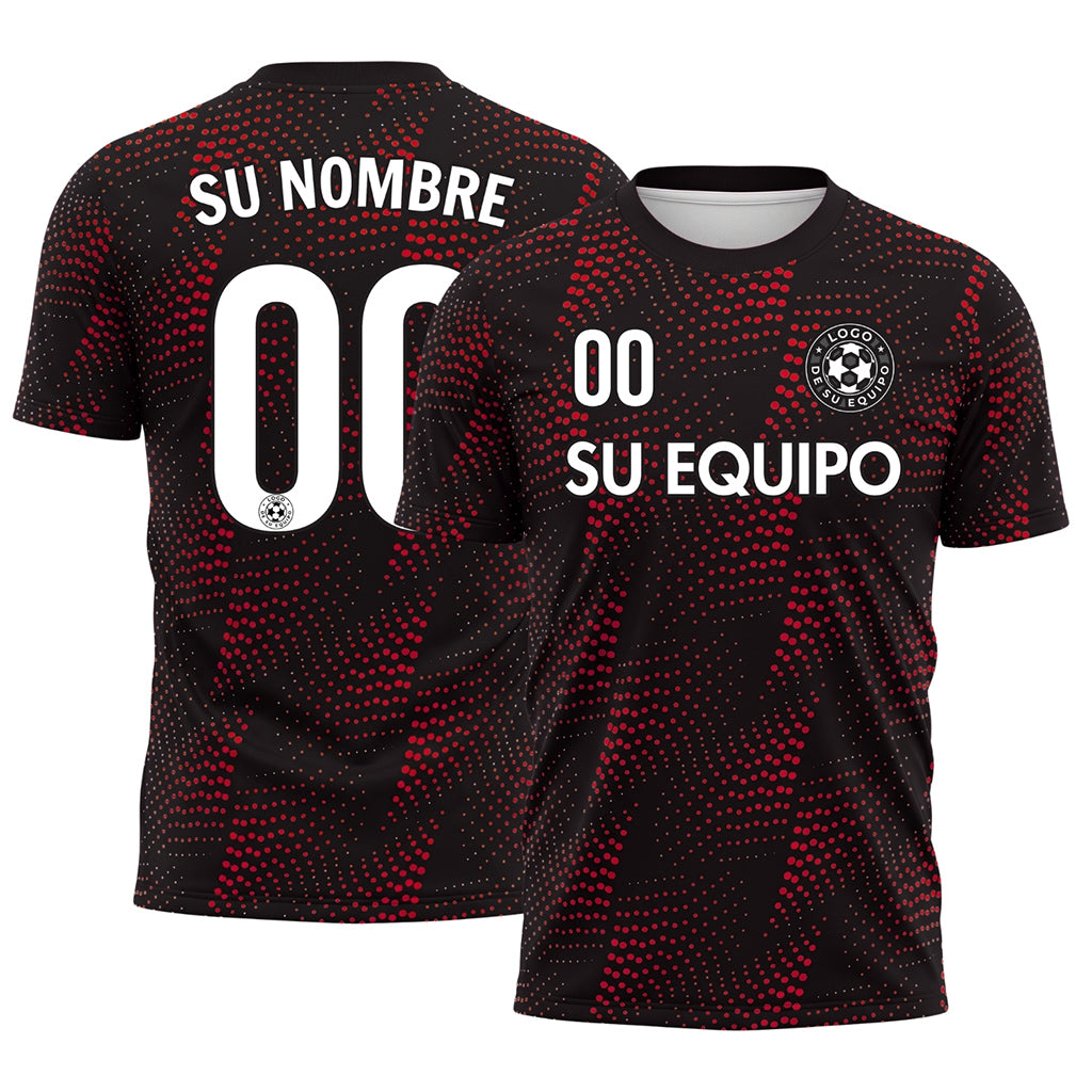 Negro Rojo Puntos Motivo Camiseta de Fútbol Personalizada