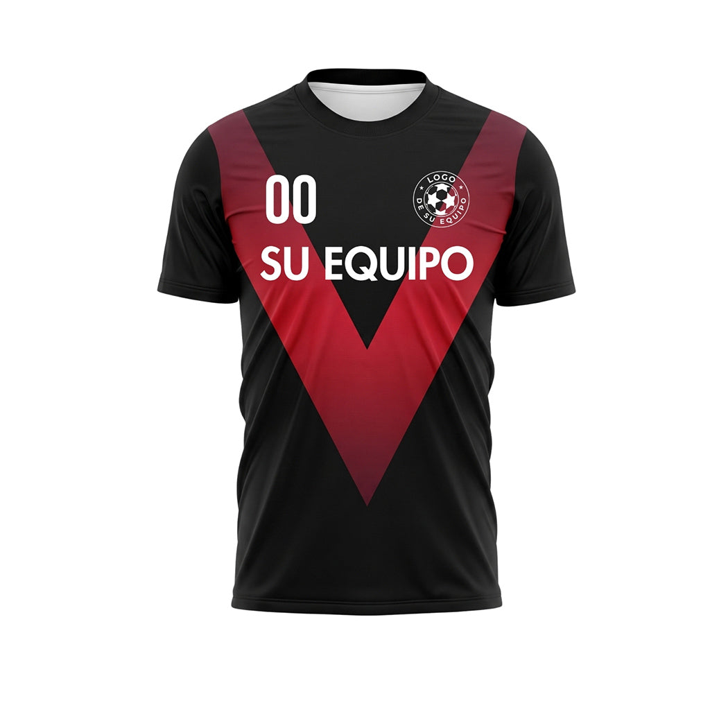 Negro Rojo V Motivo Camiseta de Fútbol Personalizada