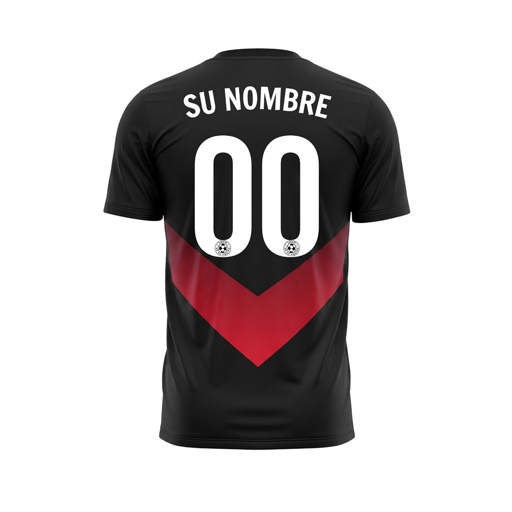 Negro Rojo V Motivo Camiseta de Fútbol Personalizada