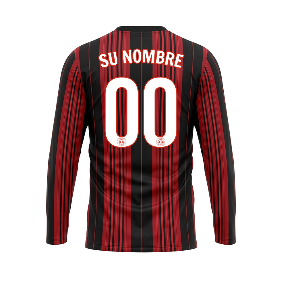 Negro Rojo Rayas Verticales Camiseta de Fútbol Personalizada de Manga Larga