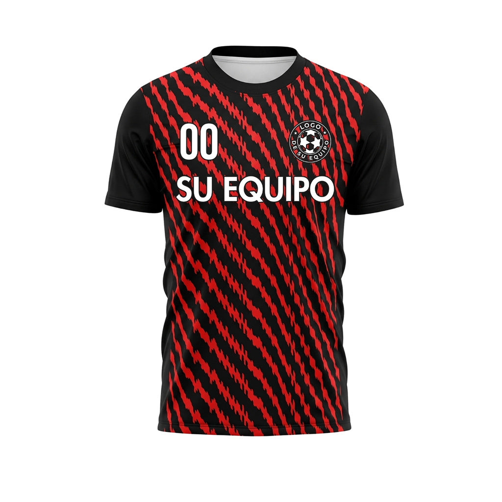 Negro Rojo Zigzag Rayas Camiseta de Fútbol Personalizada