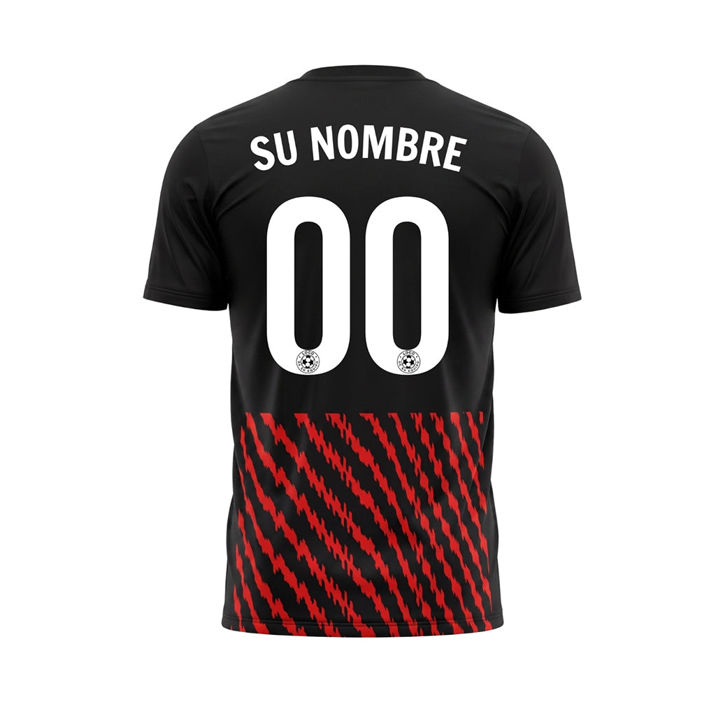 Negro Rojo Zigzag Rayas Camiseta de Fútbol Personalizada