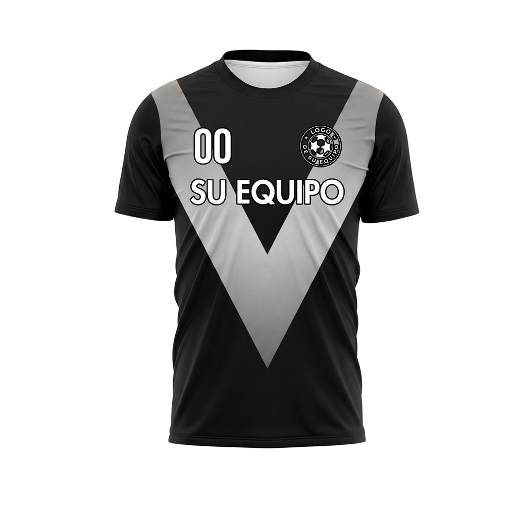 Negro Plateado Gris V Motivo Camiseta de Fútbol Personalizada