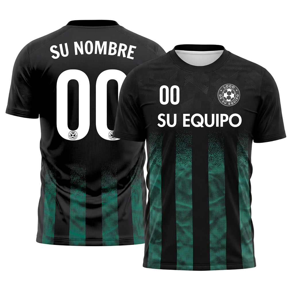 Negro Turquesa Semitono Rayas Camiseta de Fútbol Personalizada