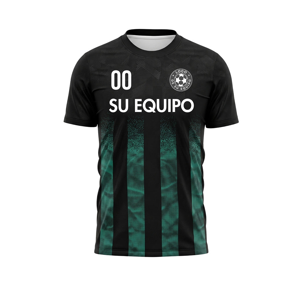 Negro Turquesa Semitono Rayas Camiseta de Fútbol Personalizada