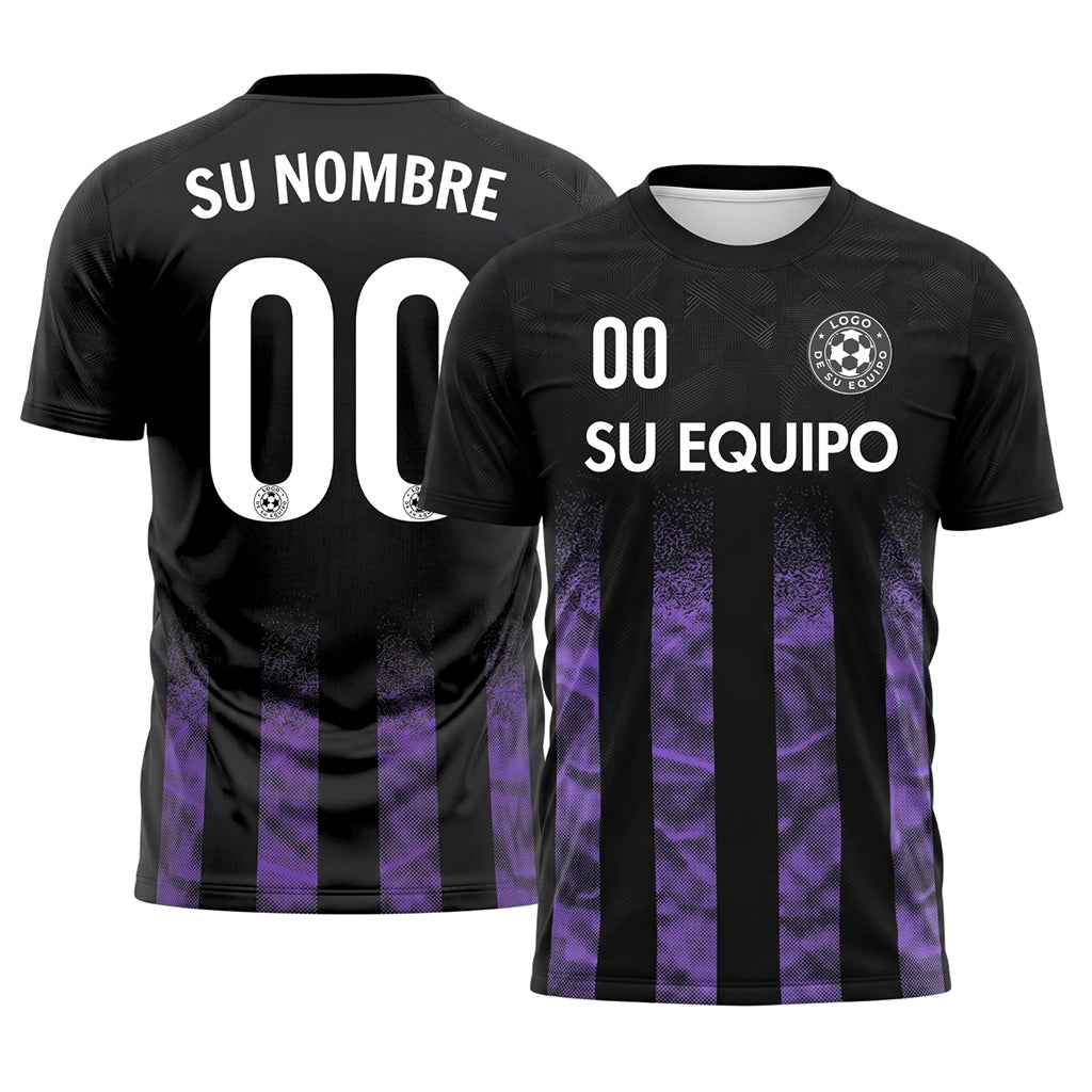 Negro Violeta Semitono Rayas Camiseta de Fútbol Personalizada